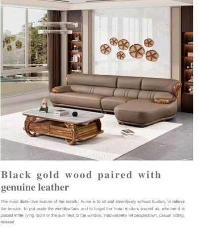 SoFa góc da siêu sợi, gỗ mun cao cấp nhập khẩu – Moden: 518#