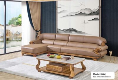 SoFa góc da bò thật 100%, gỗ mun cao cấp nhập khẩu – Moden: H46# (YX)