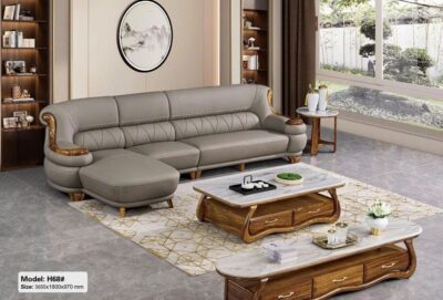 SoFa góc da bò thật 100%, gỗ mun cao cấp nhập khẩu – Moden: H68# (YX)
