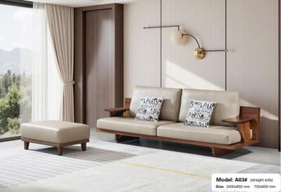 SoFa chữ I + đôn da sinh thái gỗ sồi nhập khẩu – Moden: A03# (YX)