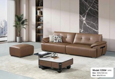 Bộ sofa văng chữ I bọc da sinh thái cao cấp + đôn – Model: C255# (SD)