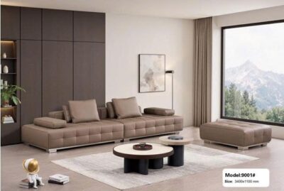 Bộ sofa văng chữ I bọc da sinh thái cao cấp + đôn – Model: 9001 (SD)