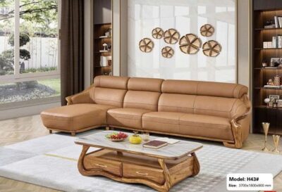 SoFa góc gỗ mun da bò thật 100% cao cấp nhập khẩu – Moden: H46# & H43# (SD)