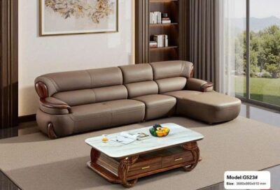Alternative view of SoFa góc chữ L da siêu sợi, gỗ mun cao cấp nhập khẩu – Moden: G523# (SD)