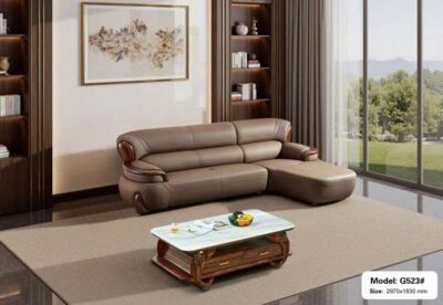 SoFa góc chữ L da siêu sợi, gỗ mun cao cấp nhập khẩu – Moden: G523# (SD)