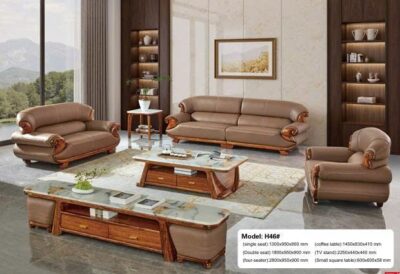 Bộ Sofa 1+2+3 gỗ mun da bò thật 100% cao cấp nhập khẩu – Moden: H46#(SD)