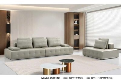 Sofa văng chữ I da bò thật toàn phần + đôn nhập khẩu – Model: LS9611C (LD)